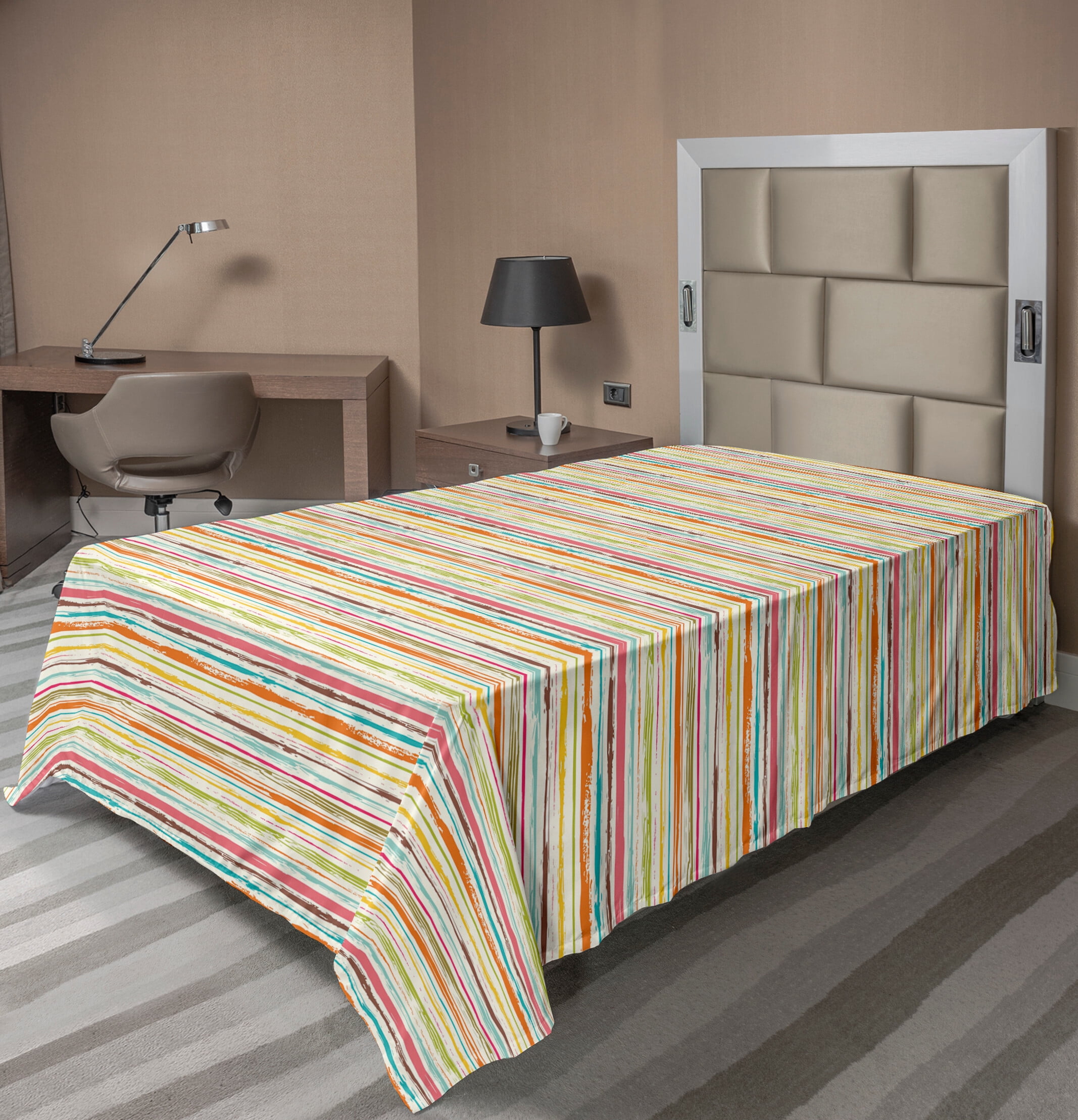 Taupe and White Twin XL Microfiber Flat Sheet