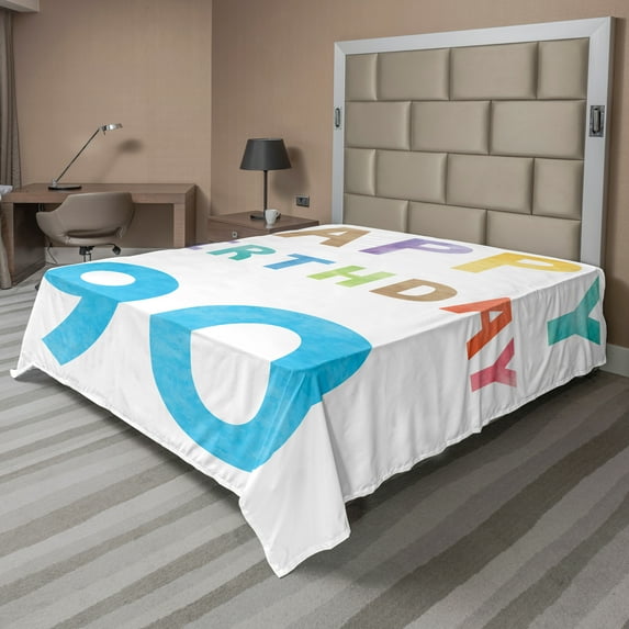 Ambesonne Colorful Flat Sheet, Happy 90th Birthday, Full Size, Multicolor