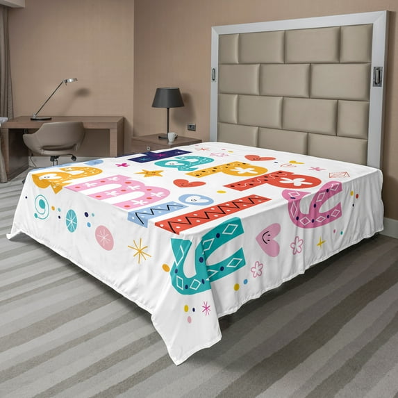 Ambesonne Colorful Flat Sheet, Happy Family Floral, California King, Multicolor