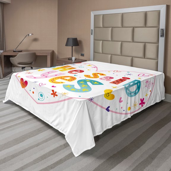 Ambesonne Colorful Flat Sheet, Hearts Flowers, Queen Size, Multicolor