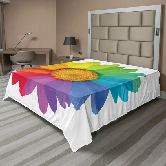 Ambesonne Colorful Flat Sheet, Hippie Daisy Spring, Full Size, Multicolor