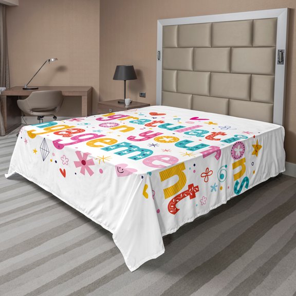 Ambesonne Colorful Flat Sheet, Hippie Party, California King, Multicolor