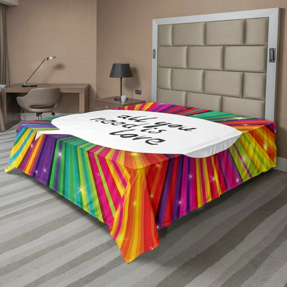 Ambesonne Colorful Flat Sheet, Hippie Retro Words, Queen Size, White