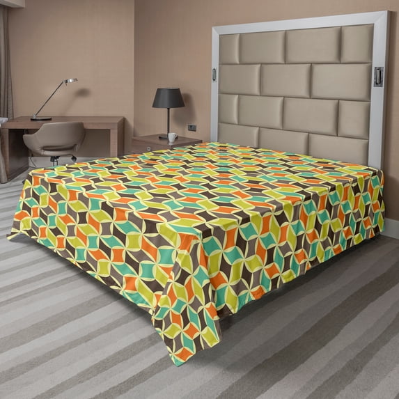 Ambesonne Colorful Flat Sheet, Hipster Geometric Tile, California King, Multicolor