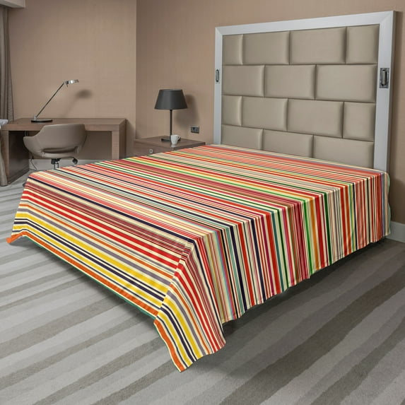 Ambesonne Colorful Flat Sheet, Horizontal Stripes, King Size, Multicolor