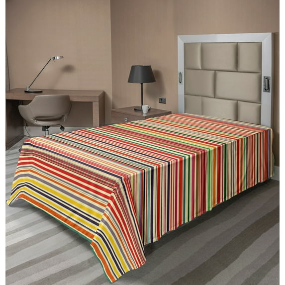 Ambesonne Colorful Flat Sheet, Horizontal Stripes, TwinXL Size, Multicolor