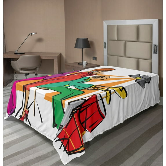 Ambesonne Colorful Flat Sheet, Jazz Band on Stage, TwinXL Size, Multicolor