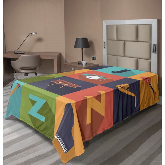 Ambesonne Colorful Flat Sheet, Jazz Equipment Music, Twin Size, Multicolor