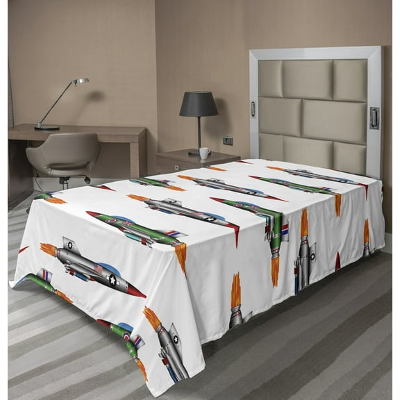 Ambesonne Colorful Flat Sheet, Jets Aviation Design, Twin Size, Multicolor