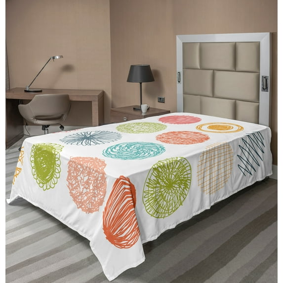 Ambesonne Colorful Flat Sheet, Joyful Abstract, TwinXL Size, Orange Coral