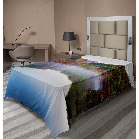 Ambesonne Colorful Flat Sheet, Lake Mountain Scenery, TwinXL Size, Multicolor