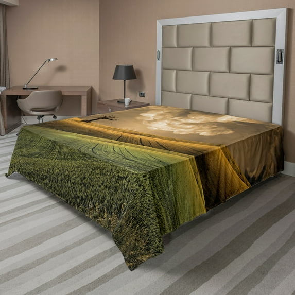 Ambesonne Colorful Flat Sheet, Landscape Sky Tree, King Size, Multicolor