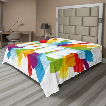 Ambesonne Colorful Flat Sheet, Love Burst Gay LGBT, King Size, Multicolor