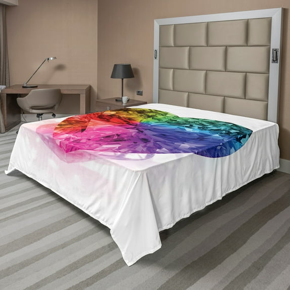 Ambesonne Colorful Flat Sheet, Love Heart Romance, King Size, Multicolor