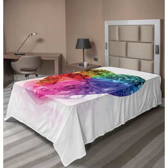 Ambesonne Colorful Flat Sheet, Love Heart Romance, Twin Size, Multicolor