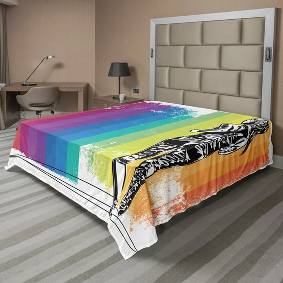 Ambesonne Colorful Flat Sheet, Marathon Runner Ombre, Queen Size, Orange Purple Blue