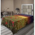 thumbnail image 1 of Ambesonne Colorful Flat Sheet, Meadow Poppies Sky, Twin Size, Green Scarlet Cadet Blue, 1 of 1