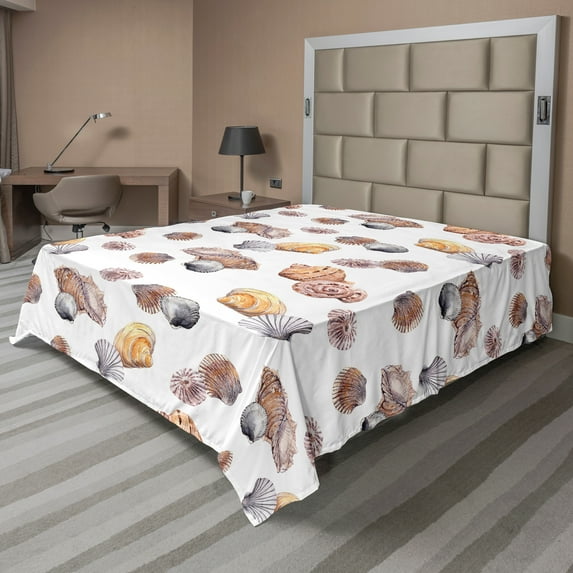 Ambesonne Colorful Flat Sheet, Mediterranean Seashore, California King, Marigold White Mauve