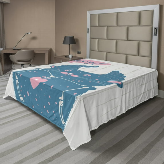 Ambesonne Colorful Flat Sheet, Meow Cat Speech Bubble, King Size, Dark Turquoise Pale Pink