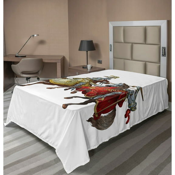 Ambesonne Colorful Flat Sheet, Middle Age Knights, Twin Size, Multicolor