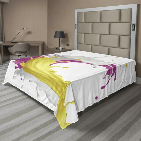 Ambesonne Colorful Flat Sheet, Mixed Drink Splash, California King, Pink Yellow and White
