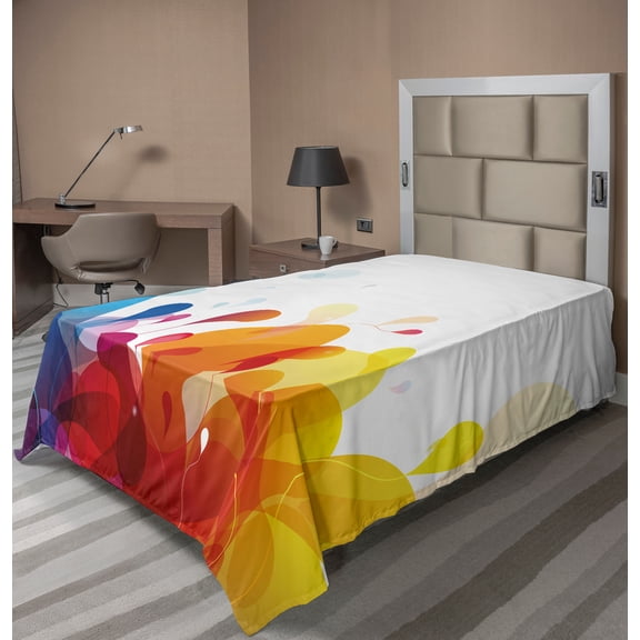 Ambesonne Colorful Flat Sheet, Modern Drops and Waves, TwinXL Size, Multicolor