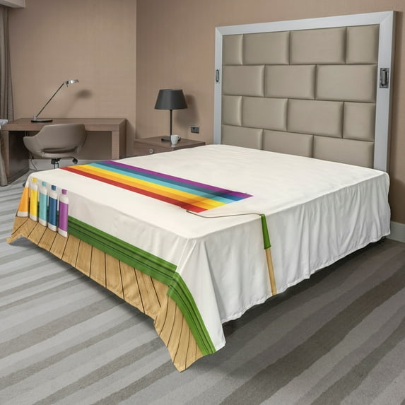 Ambesonne Colorful Flat Sheet, Modern Style Paintbrush, King Size, Eggshell Multicolor