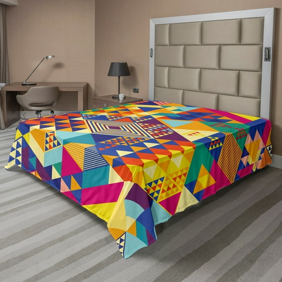 Ambesonne Colorful Flat Sheet, Modern Triangles, Queen Size, Multicolor