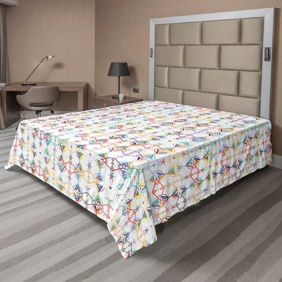 Ambesonne Colorful Flat Sheet, Motifs, Full Size, Multicolor