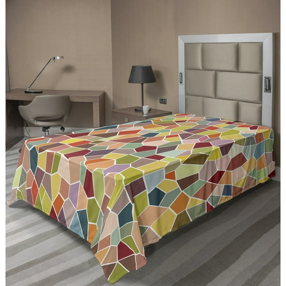 Ambesonne Colorful Flat Sheet, Motley Retro Mosaic, Twin Size, Multicolor
