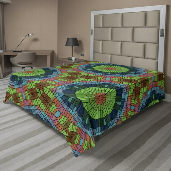 Ambesonne Colorful Flat Sheet, Native Art, Queen Size, Multicolor