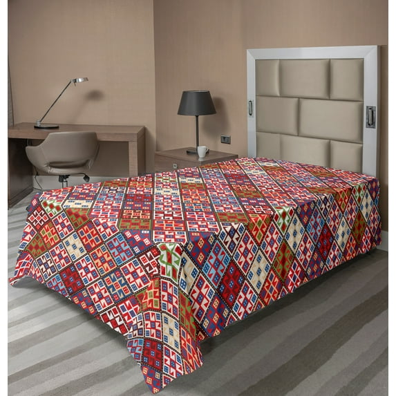 Ambesonne Colorful Flat Sheet, Oriental Boho Geometric, TwinXL Size, Multicolor