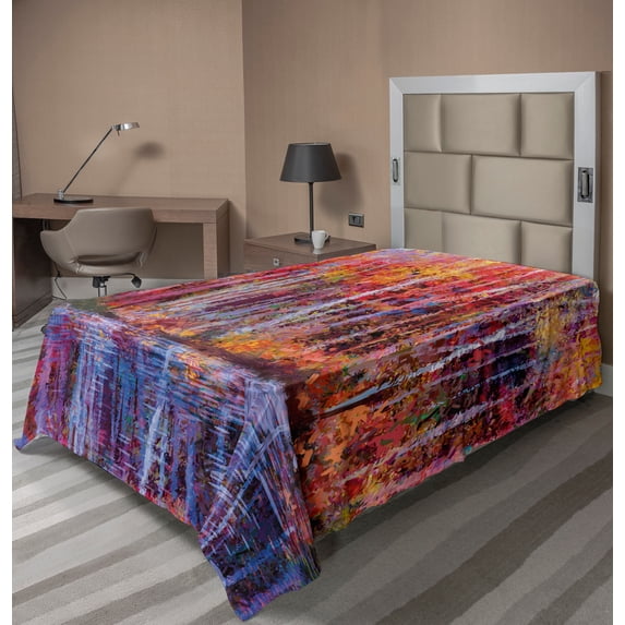 Ambesonne Colorful Flat Sheet, Oil Painting Fall Trees, Twin Size, Multicolor