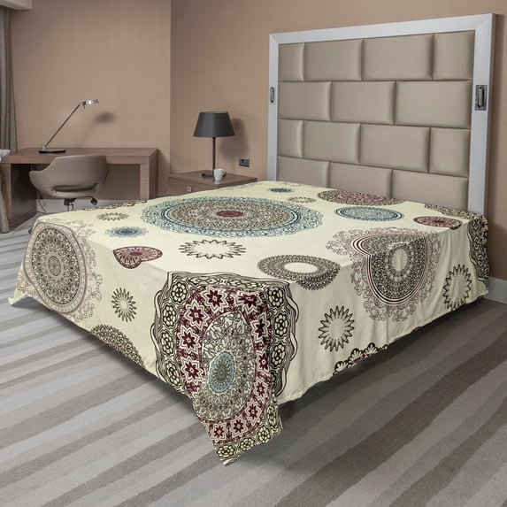 Ambesonne Colorful Flat Sheet, Oriental Round Motifs, Full Size, Multicolor