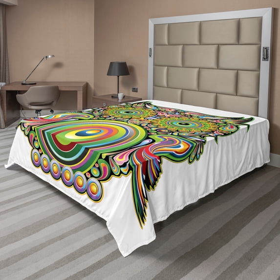 Ambesonne Colorful Flat Sheet, Owl Eye, Queen Size, Multicolor