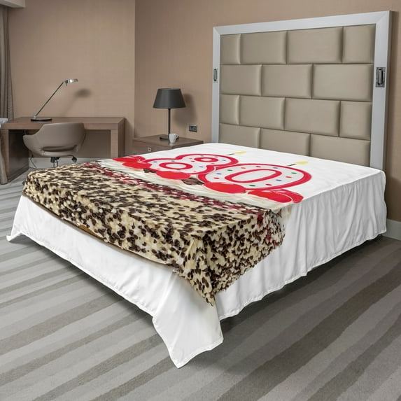 Ambesonne Colorful Flat Sheet, Party Cake Cherries, Queen Size, Multicolor