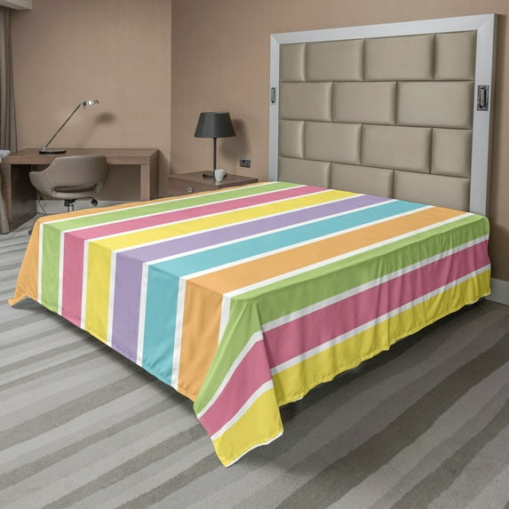 Ambesonne Colorful Flat Sheet, Pastel Summer Funky, Queen Size, Multicolor