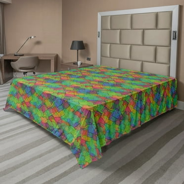 Ambesonne Colorful Flat Sheet, Pattern of Various Hearts, Full Size, Multicolor