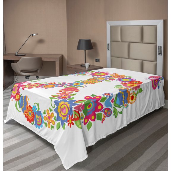 Ambesonne Colorful Flat Sheet, Peace Equality Flower, TwinXL Size, Multicolor