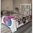 thumbnail image 1 of Ambesonne Colorful Flat Sheet, Peace Love Vinyl Music, Twin Size, Blue Pink Yellow, 1 of 1