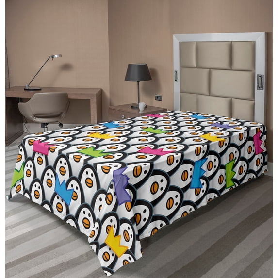 Ambesonne Colorful Flat Sheet, Penguin Ice Animals, Twin Size, Multicolor