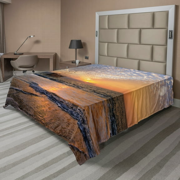 Ambesonne Colorful Flat Sheet, Pirate Ship in Waves, Queen Size, Multicolor