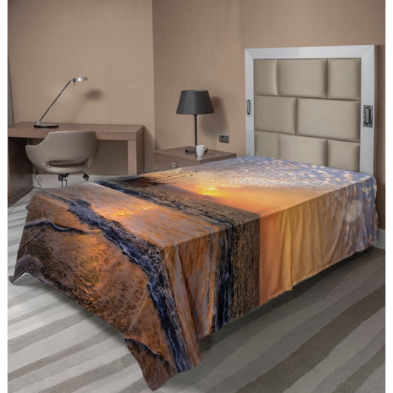 Ambesonne Colorful Flat Sheet, Pirate Ship in Waves, TwinXL Size, Multicolor
