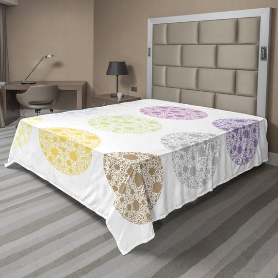 Ambesonne Colorful Flat Sheet, Polka Dots and Rounds, Full Size, Multicolor
