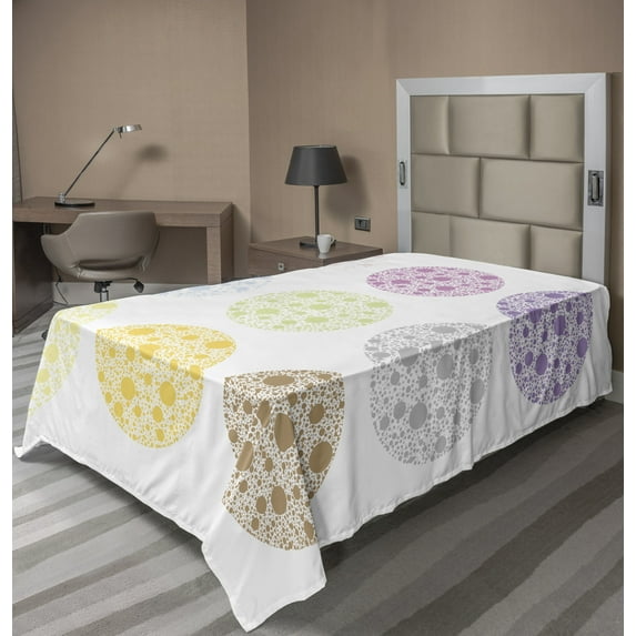 Ambesonne Colorful Flat Sheet, Polka Dots and Rounds, Twin Size, Multicolor
