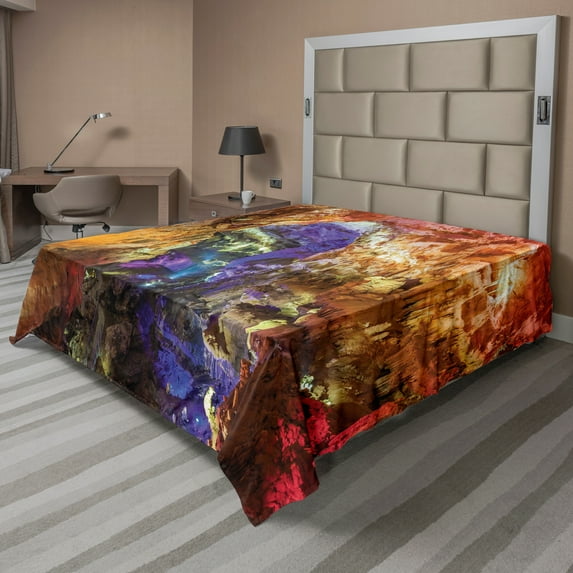 Ambesonne Colorful Flat Sheet, Prometheus Cave View, Full Size, Multicolor