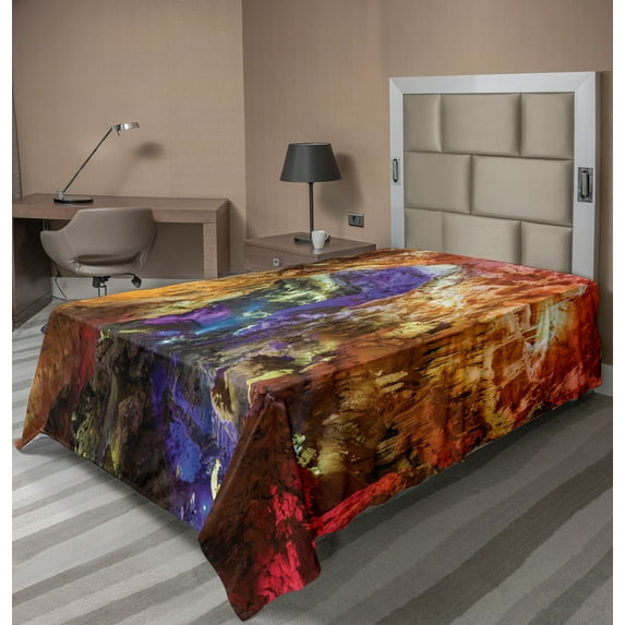 Ambesonne Colorful Flat Sheet, Prometheus Cave View, Twin Size, Multicolor