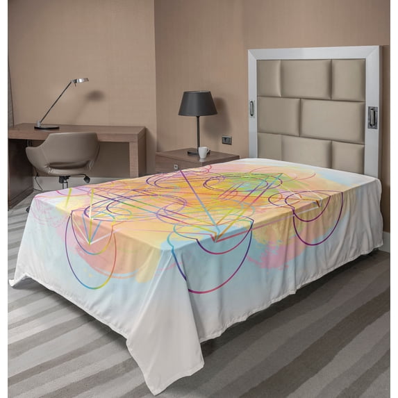 Ambesonne Colorful Flat Sheet, Psychedelic Flower, Twin Size, Multicolor