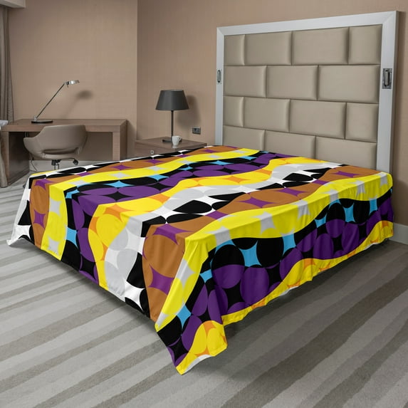 Ambesonne Colorful Flat Sheet, Repetitive Circles Pattern, Queen Size, Multicolor