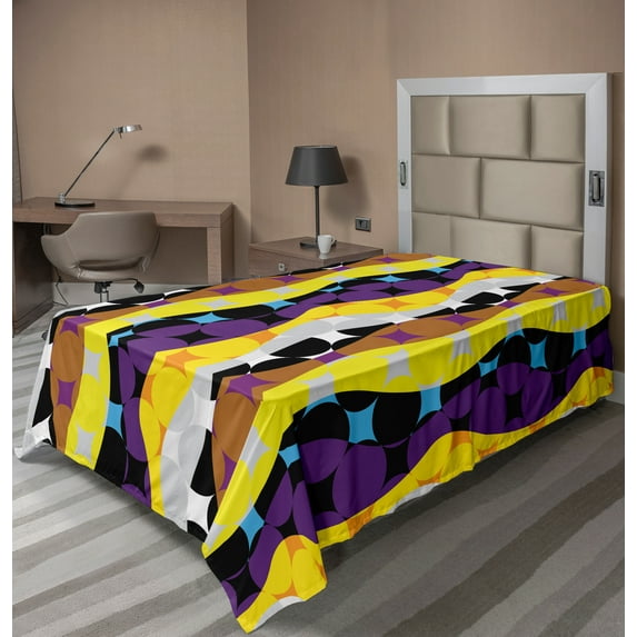 Ambesonne Colorful Flat Sheet, Repetitive Circles Pattern, Twin Size, Multicolor